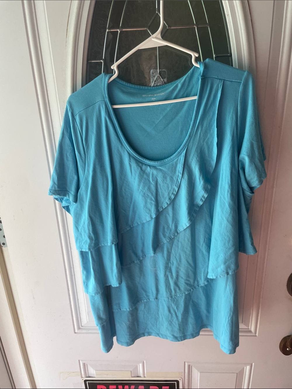Woman Within Teal Short-Sleeve Layered Ruffle Scoop Neck Top